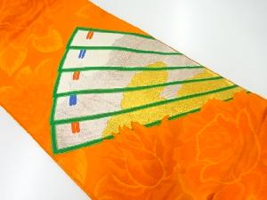 アンティーク　檜扇に薔薇模様織出し袋帯（着用可）